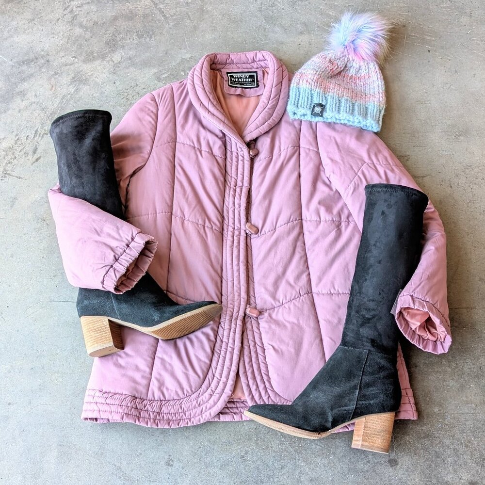 Vintage 80s Grandmacore Windy Weather Mauve Purple Quilted Jacket size 12